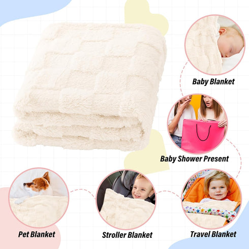 30"39"(Beige,Square) Plush Soft with Square Checkered Baby Blanket,Fleece Infant Toddler Blankets for Girls Boys,Warm