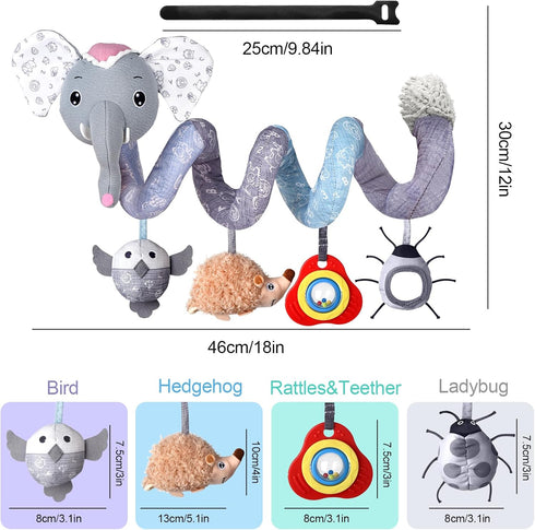 Musical Car Seat Toys for Newborns, Stroller Toys with Rattles & Teether for 0-6 Months Infants