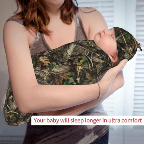 Nanyizly Set 0-6m Camouflage Leaves Newborns Beanie Swaddle Blanket Baby Receiving Blankets for Infant Boy Girl Swaddle