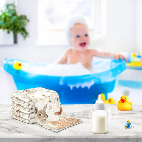 YETTASBIN 4 5 Pack Watercolor Deer Muslin Baby Hand Washcloths, Soft Cotton Bath Face Towel, Layers Extra Absorbent