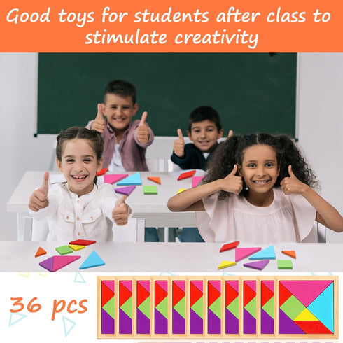 36 Shappy Pieces Wooden Tangram Puzzles for Kids Educational Shape Puzzle Toys Geometric Pattern Brain Logic Puzzle