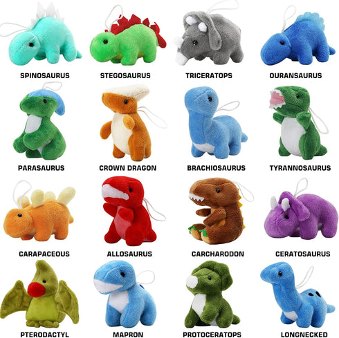 16 Pack Plush Dinosaurs, Mini Dinosaur Figures Assortment Keychain Toy, Soft Dino Stuffed Animal Set for Kids