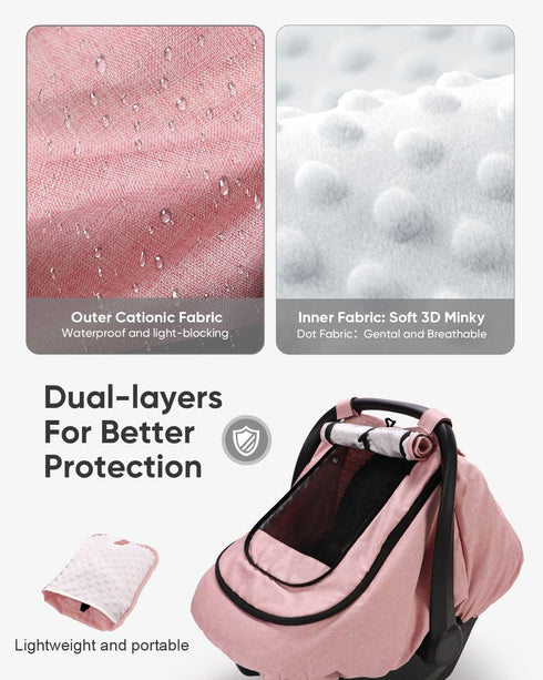 2-Layer TinlyFinly Waterproof Car Seat Cover for Baby, Car Seat Rain Cover with Clear Window & Sunshade & Mesh Cover
