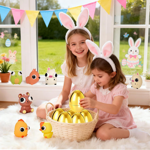 8 Pack Jumbo Golden Easter Eggs Fillers with Popping Eyes Fidget Toys, Squeeze Animals for Stress Relief, Easter Basket