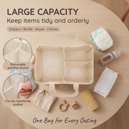 DNAMYJME Baby Diaper Caddy Organizer, Portable Corduroy Diaper Storage Basket with Handle, Baby Organizers and Storage