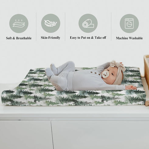 ZoUbqchY 32''16'' Watercolor Green Pine Trees Baby Changing Pad Covers for Boy Girl Gender Neutral Trees Fitted Change