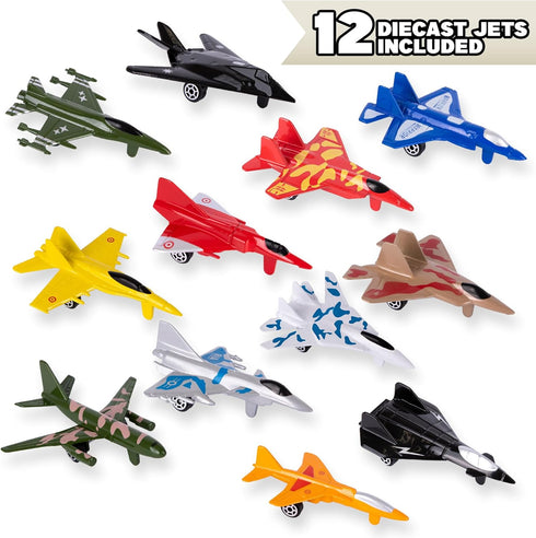 Playset, Set 12, ArtCreativity Diecast Jet Toy of Fighter Jet Toys in Assorted Colors and Designs, Great Birthday Party