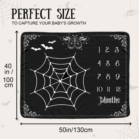 Gothic Baby Monthly Blanket for Boys, Goth Newborn Month Blanket, Soft Flannel Photography Background Prop, Moth Bat