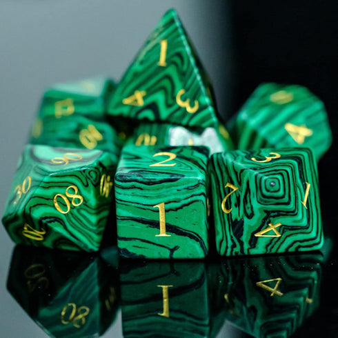 UDIXI Malachite Stone Dice Set, 7PCS Gemstone Polyhedral D&D Dice with Gift Case for Dungeons and Dragons Games