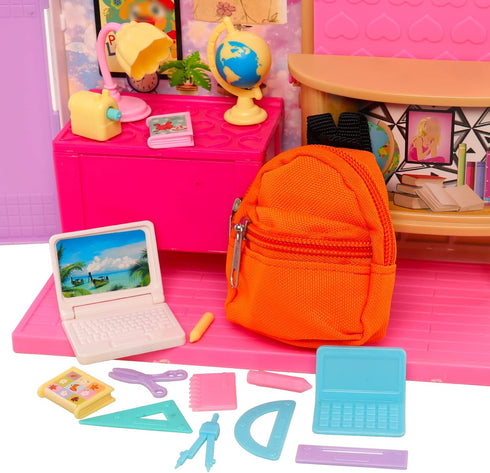 ENOCHT 27 Pcs Doll School Accessories, 4 Doll Backpacks with Zipper, Computers, Glasses, Study Accessories