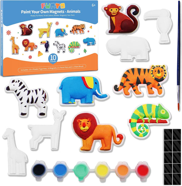 Funto Animal Painting Kit for Kids, 27 PCS Arts and Crafts Set, Paint Your Own Figurines with Magnet
