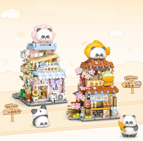 MEIEST Set,Simulation Mini City Shop Street View Building Blocks Model Panda Architecture Collection Particle