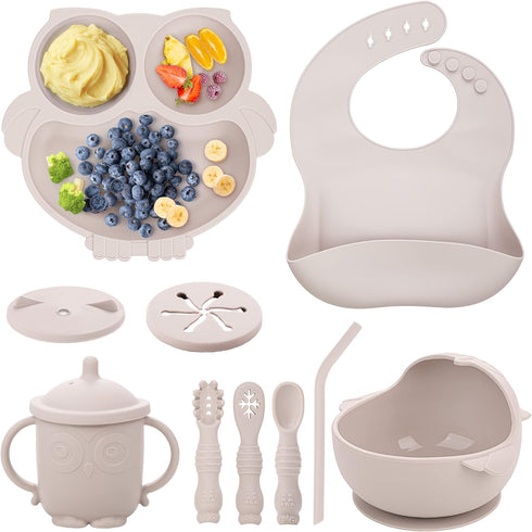 Baby Weaning Set - Silicone Toddler Feeding Set (10 Pcs) with Adjustable