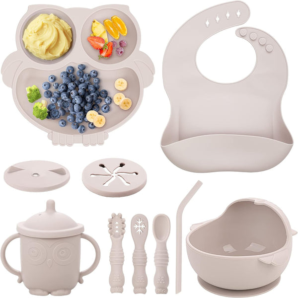 Baby Weaning Set - Silicone Toddler Feeding Set (10 Pcs) with Adjustable