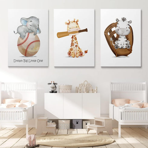 GUBIYU Set 3,Sports 12"x16" Baseball Sports Nursery Decor Boy Nursery Wall Decoration Baby Boy Sport Canvas Little Man