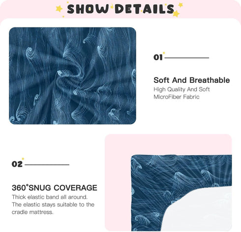 Dussdil 52 28 Dark Navy Blue Ocean Waves Crib Sheet for Girls Boys Baby Toddler Bed Mattress Sheets Babies Fitted Crib