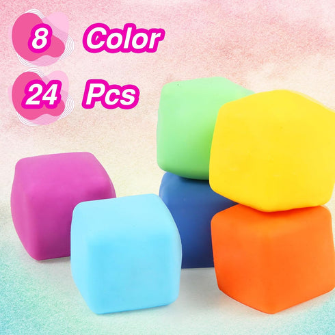 Neec 24 Pack Slow Rising Stress Cube , Dough Stress Balls Soft Fidget Squishy Toys for Anxiety Relief, Pull Stretch