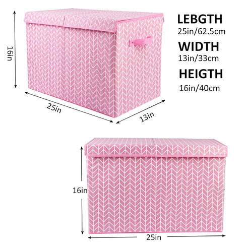 Large Toy Storage Box Chest for Kids, Sturdy Organizer Bin with Lid for Living Room, Nursery, Bedroom, Pink