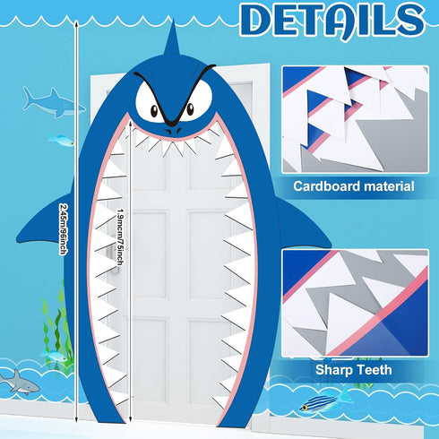 Preboun Shark Party Decorations - 69 x 96 Sign Door Backdrop Birthday Baby Shower Banner for Ocean Theme Supplies