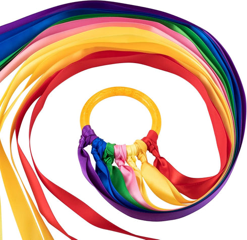 ANCIRS 2 Pack Rainbow Hand Kites, Plastic Dancing Ribbon Streamer Wand for Indoor Outdoor Party Play