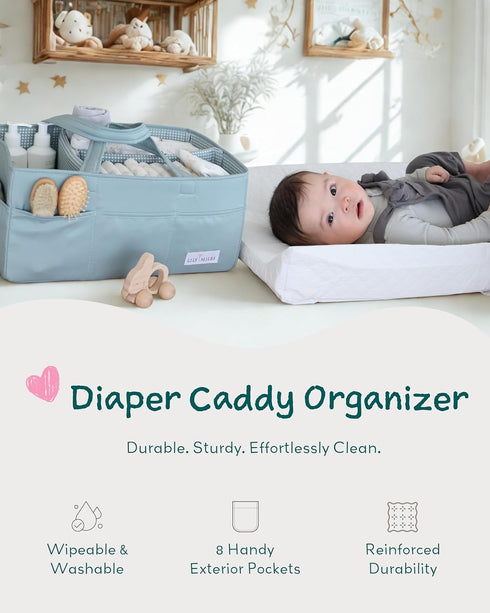 8 Lily Miles Baby Diaper Caddy Organizer, Wipeable Diaper Organizer Basket with Pockets for Newborn Essentials, Nursery