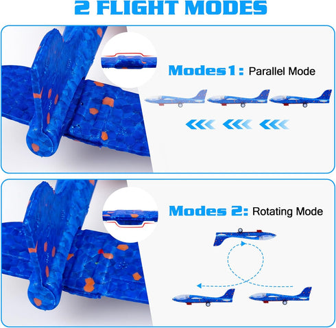 3 Pack Airplane Launcher Toys, 2 Flight Modes LED Foam Glider, Outdoor Flying Toy for Kids, Birthday Gifts for 6+