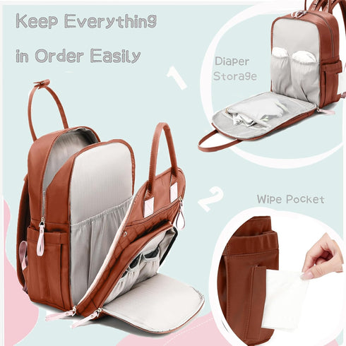 18 Backpack 4 LORADI Pockets Large Diaper Bag with Insulated Pockets and Stroller Clips, Baby Shower Essentials (Brown
