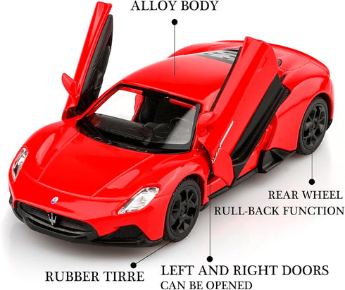 1/36 Scale Maserati MC20 Diecast Model Car, Pull Back Vehicles Toy Cars for Boys and Girls