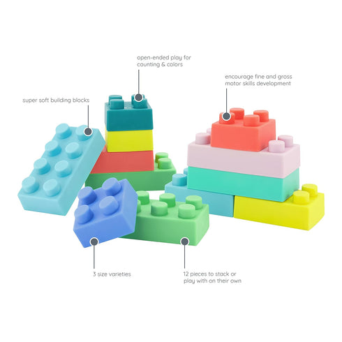 Infantino Super Soft Building Blocks, Easy-to-Hold for Babies & Toddlers, BPA-Free, 12-Piece Multi-Colored Set