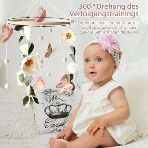 SWECOMZE Floral Baby Mobile Nursery Decor Felt Flowers Butterflies Baby Mobile for Crib Boys Girls Boho Style Neutral