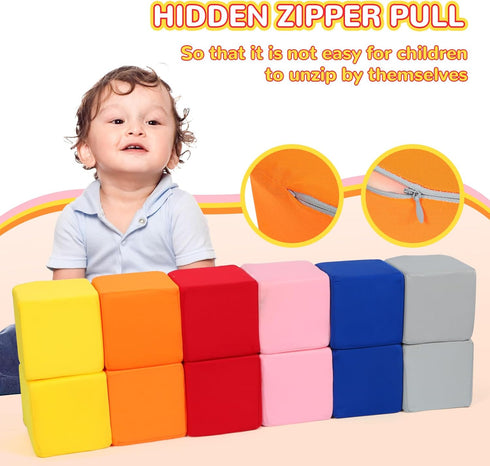 Foam Blocks for Toddlers, 12 Pieces Soft Building Blocks, Large Colourful Stacking Block Sets for Kids