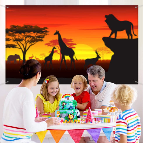 African Safari Theme Party Decorations, 72.8 x 43.3 Inch Backdrop Banner for Tropical Forest Jungle Scenic Background