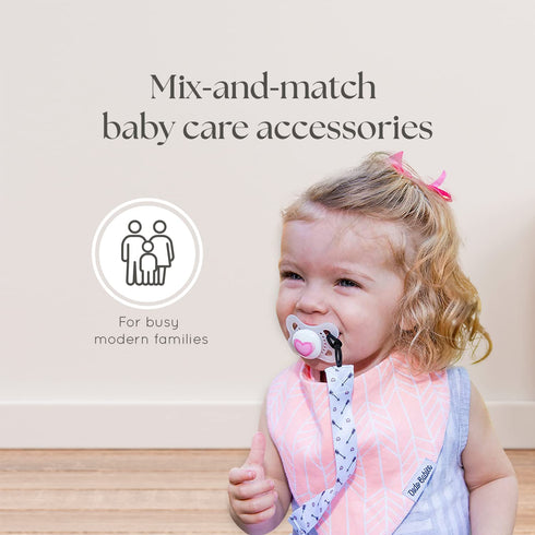 Dodo Babies Pacifier Clip with Case Set, 5-Piece Set, Pink & Gray Prints, Universal Binkie Clip & Holder