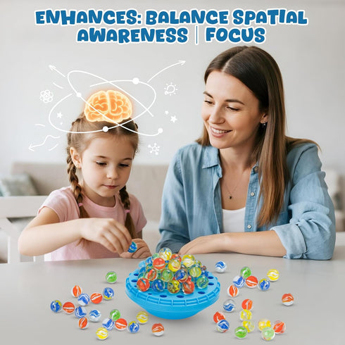 6+, 1-4 Marble Balance Game, Wobble Marble Stacking Game for Kids Family Games for Kids and Adults with Built