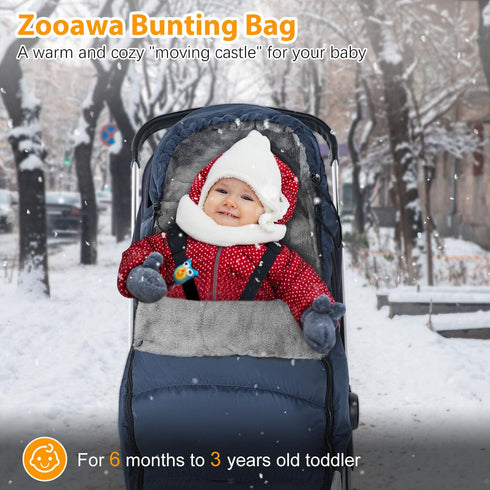 6-36 Zooawa Stroller Bunting Bag Universal, Waterproof Baby Stroller Footmuff, Stroller Sleeping Bag for Cold Weather