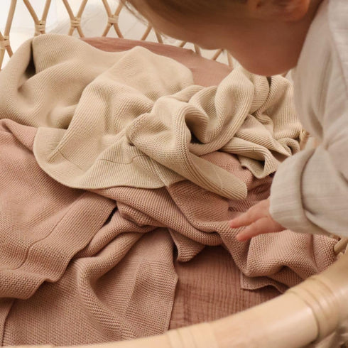 Denmark Knitted Baby Blankets, Soft 100% Organic Cotton, 30 x 40 inch, Blush