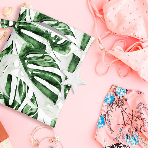 Wet Bag for Swimsuit, Travel, Beach, Pool, Diapers, Dirty Clothes, Waterproof Tropical Palm Leaves Decor