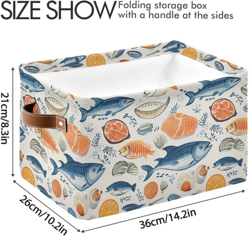 CWUPZAY 1 Pack Salmon Tuna Storage Basket Canvas Fabric Collapsible Storage Bins Box Organizer Waterproof for Home