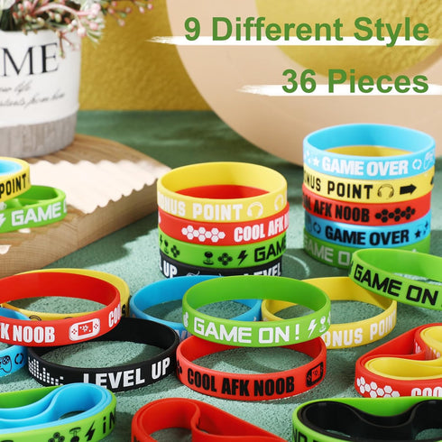 36 Pcs Video Game Bracelets Gamer Party Favors Game Party Bracelets Video Game Silicone Bracelets Rubber Wristbands for Gamer Multicolor Gaming Party Wristbands Supplies for Gamer Party Decor