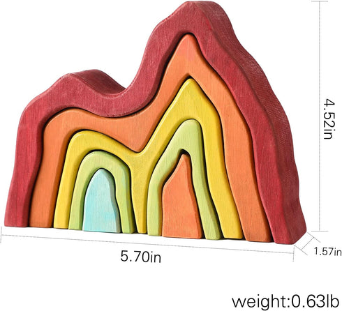 Wooden Rainbow Stacking Toy, Montessori Geometry Educational Stacking Game for Kids Baby Toddler (Volcano)