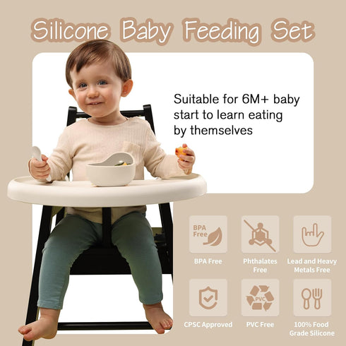 8 Set, 6+ Baby Led Weaning Supplies, Piece BPA-Free Silicone Feeding Silicone Suction Bowl, Forks & Spoons, Bib & Cup