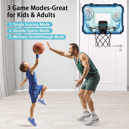 Indoor Basketball Hoop for Kids, Mini Hoop with Remote Control, 7-Color LED Lights & 3 Balls, Over Door