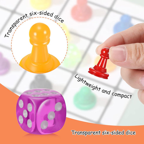 60 Pieces Multicolor Plastic Pawn Chess Components, 6 Sided Game Dice, Table Markings for Board Games