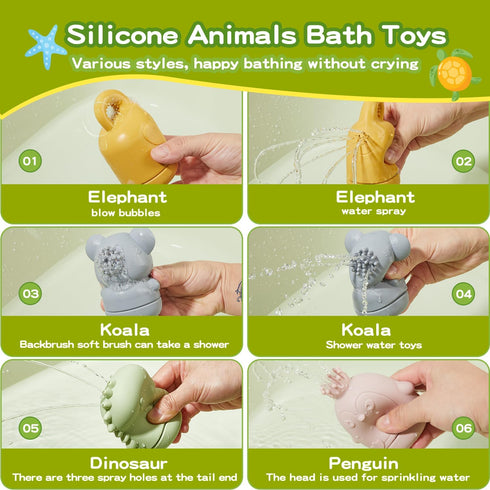 9PCS 6-12 1-3 Baby Bath Toys Mold Free Bath Toys for Babies Months Bathtub Water Toys with Easy Clean Silicone Bath Toy