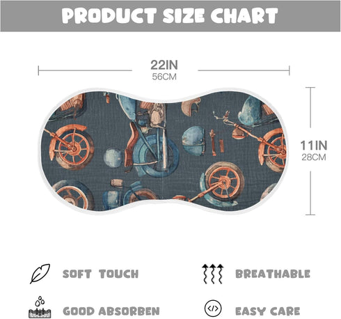 Mazeann 2 Pack Vintage Motorcycle Burp Cloths Baby Boys Girls Absorbent Soft Cotton Burping Cloths Rags