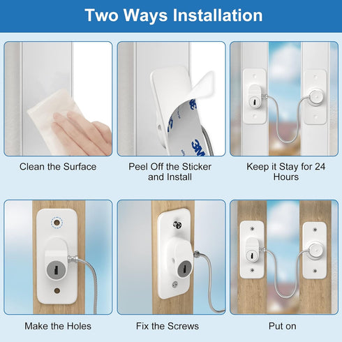 AOSITE Mini Fridge Locks for Kids, No Drill Refrigerator Locks for Cabinets, Drawer Locks for Baby Proofing, White, 2