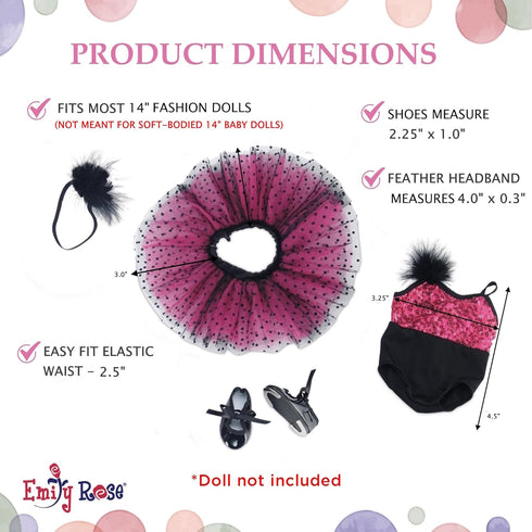 Emily Rose 14.5 Inch Doll Clothes, 5 Piece Jazz Ballet Ballerina Outfit with Real Tap Shoes