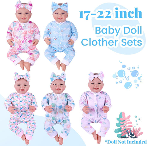 5 Sets 17-22 Inch Set BABESIDE of Reborn Baby Doll Clothes with Doll Headband for Dolls, Realistic Baby Doll Clothes