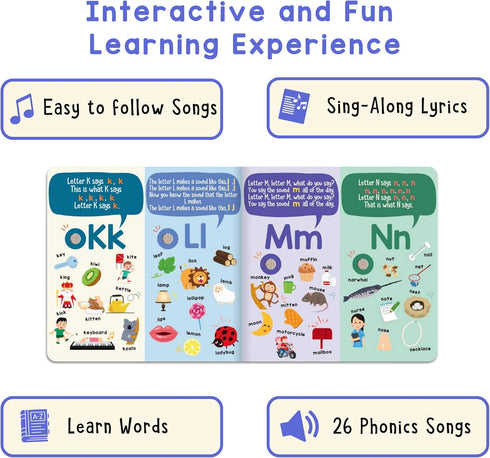 26 3 2+ LEARNING BUGS Phonics Songs Book, Letter Sound Songs, Preschool & Kindergarten Learn to Read for Year olds
