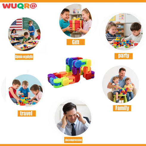 12PCS Iridescence Wacky Tracks Fidget Toys Snap & Click Sensory Snake for Kids & Adults, ADHD Autism Stress Relief